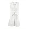Vest Suit Women's Casual Elegance Pure Cotton Breathable Solid Color and V-neck Vacation Suit Solid Color