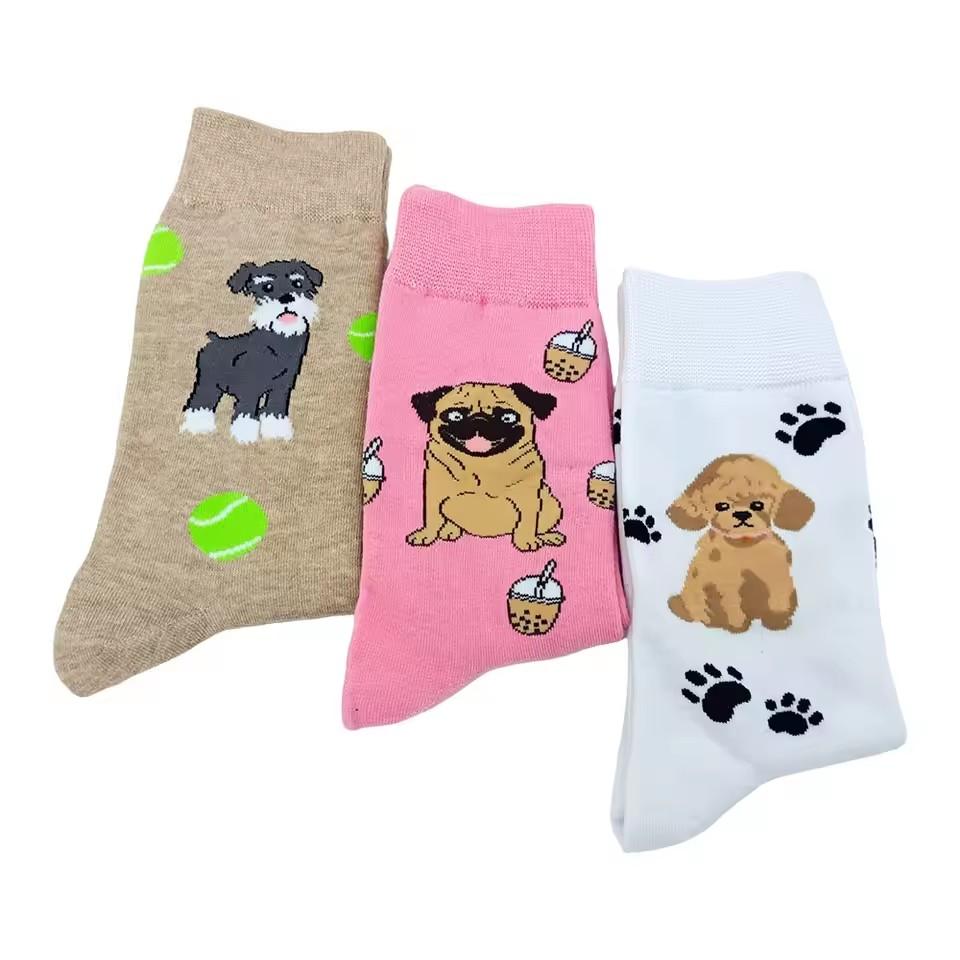 Новая коллекция мультяшных шнауцеров «Счастливый щенок», милые носки средней длины, удобные, дышащие, мужские и женские