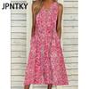 JPNTKY Women's Fashion Summer Spring Floral Print Sleeveless V-Neck Casual Dresses