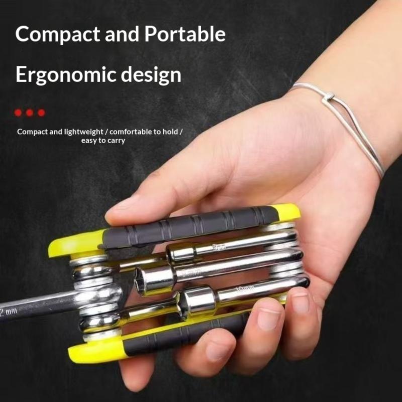6 In 1 Folding Socket Wrench Set Multi Functional Hex Spanner Nut Driver Set Repair Tool 5-12mm+