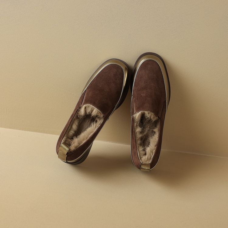 Модные новые зимние женские туфли-лодочки из овечьей замши, женские модные туфли-лоферы с круглым носком, Zaptos Mujer, туфли с глубоким вырезом из кроличьего меха