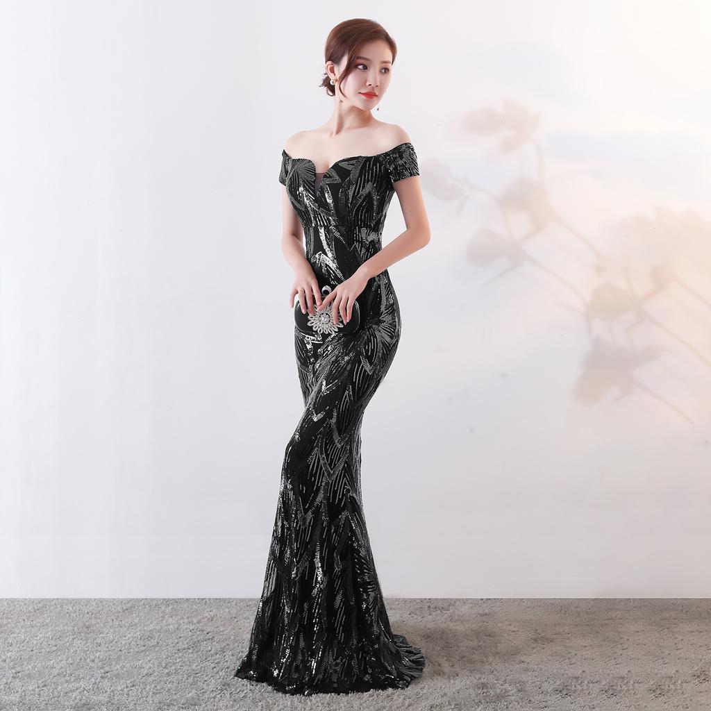 Women's Off Shoulder Sequin Mermaid Long Formal Dresses Party Ball Prom Dress Banquet Evening Gowns