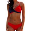 Women Sexy Narrow Necked Push Ups Split Swimsuit Summer V-neck Color Block Splicing Bikini Beach Suit