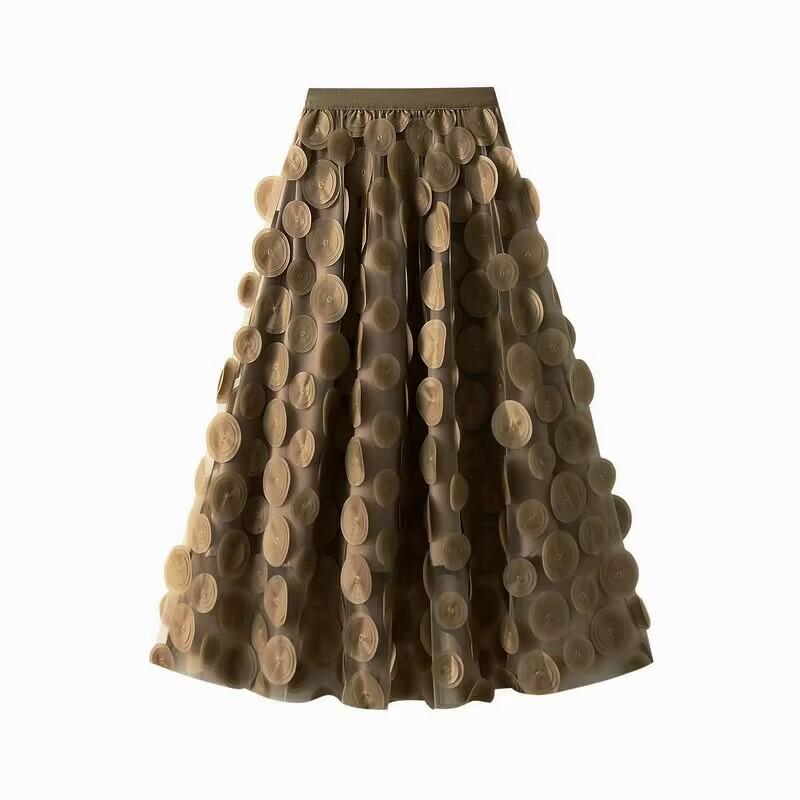 Tooxika Women's Half Length Skirt, Three-dimensional Decal Polka Dot Gauze Skirt, Large Swing Skirt