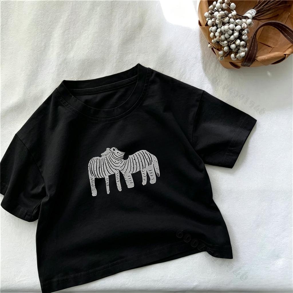 Children's T-shirt with Cute Animal Patterns Spring and Summer Comfortable and Breathable Boys' and Girls' Tops