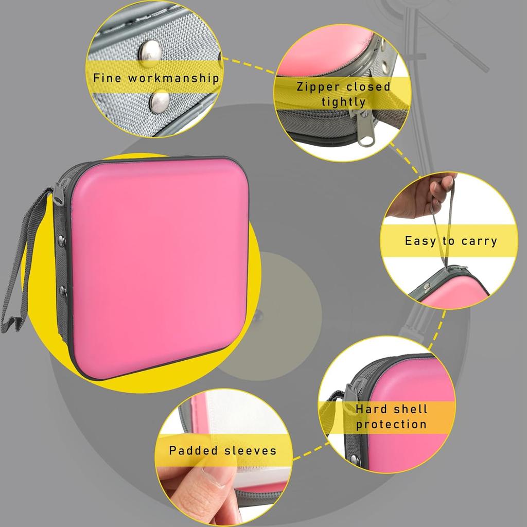 Augeny 48 Capacity CD Case, Portable DVD Hard Plastic Case Holder, Universal Wallet Disc Storage Binder For Car, Home, Travel, Carrying Organizer