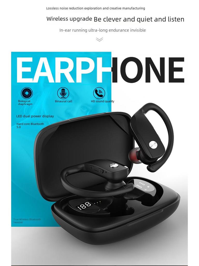 T16 TWS беспроводная Bluetooth-гарнитура с заушным креплением, тройным цифровым дисплеем и шумоподавлением