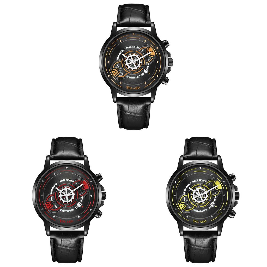 Mens Fashion Quartz Watch With Leather Strap And 24h Indicator For Casual Wear