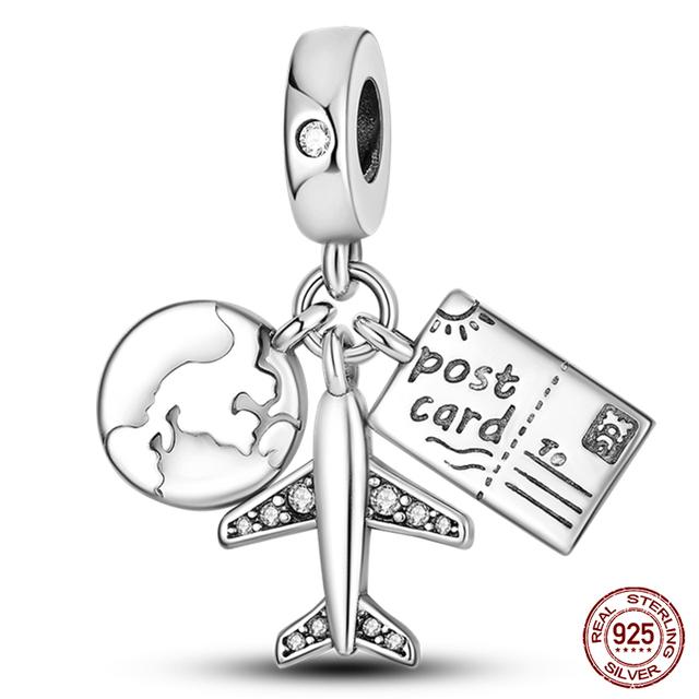 Подходит для модных оригинальных браслетов 925 пробы, серебро 925 пробы, серебро, синий, астронавт, самолет, подвески для путешествий, бусины, подвески для женщин, модные ювелирные изделия своими руками