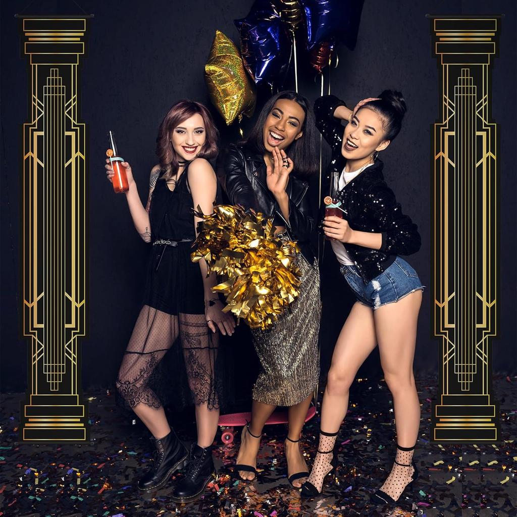 4 шт. Декорации для вечеринки «Ревущие 20-е» Черно-золотая колонна Баннер на дверь и крыльцо Подвесной баннер 1920-х годов Спикизи Награды Свадебные украшения Принадлежности