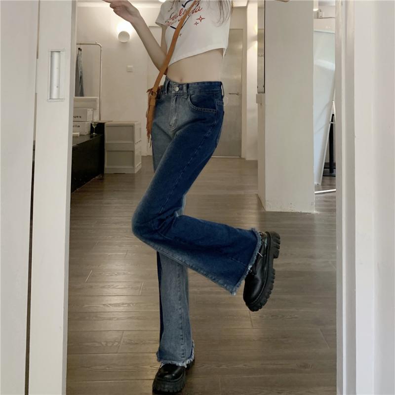 Осень-весна, джинсы, женские джинсовые брюки, винтажные прямые брюки, модные женские однотонные свободные повседневные широкие брюки с кисточками