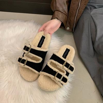 Туфли Boken на платформе 2025 осень-зима новая корейская версия пушистые шлепанцы на одной перемычке женские носить на плоской подошве Boken бархатные хлопковые туфли