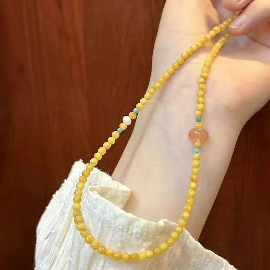 Handmade Double Loop Amber Yellow Glass Bracelet, Retro New Chinese Unisex Jewelry, Travel Souvenir