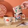 Retro Ceramic Mug Hand Drawn Pattern Coffee Mug Milk Tea Cup Cartoon Juice Cups Household Breakfast Cups Couple Cup Water Cups
