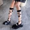 Summer Ultra-thin Transparent Nylon Long Socks Stockings Japanese Fashion Flower Knee Socks Vintage Crystal Silk Socks Stockings