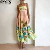 Женская мода лето весна цветочный узор печати без рукавов с высокой талией повседневные платья