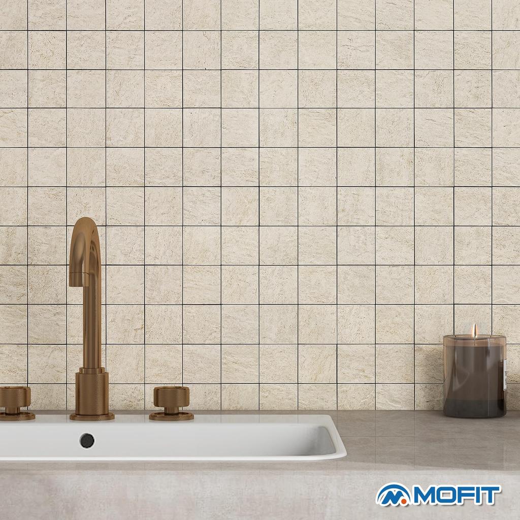 M MOFIT Marble Style Tile Sticker Kitchen Tile Sheet Mosaic Tile Sticker Heat Resistant Waterproof Wall Panel Pieces (5 Beige)