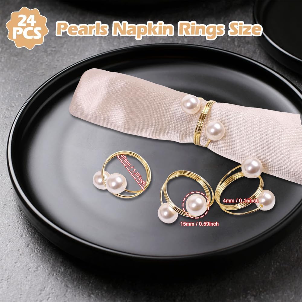 Pearl napkin ring metal napkin clip banquet and home table decoration gold color 24PCS