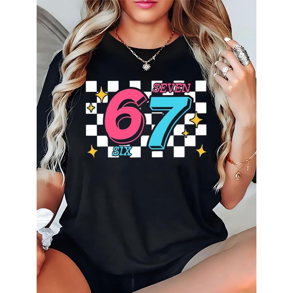 Fashion Men and Women's T-shirt 6 7 Print T-shirt Loose Short Sleeve Tops Summer Casual Round Neck Kids Tees Clothing