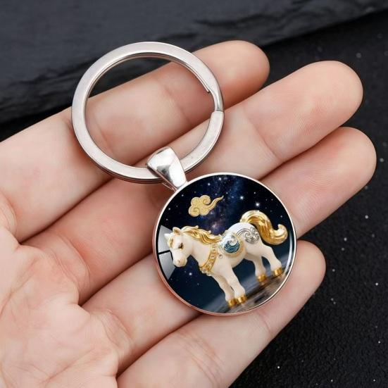 Брелок Зодиак Купольное стекло Сплав цинка Брелок с фоном звездного неба Украшения из золотой фольги 12 знаков зодиака Держатель для ключей