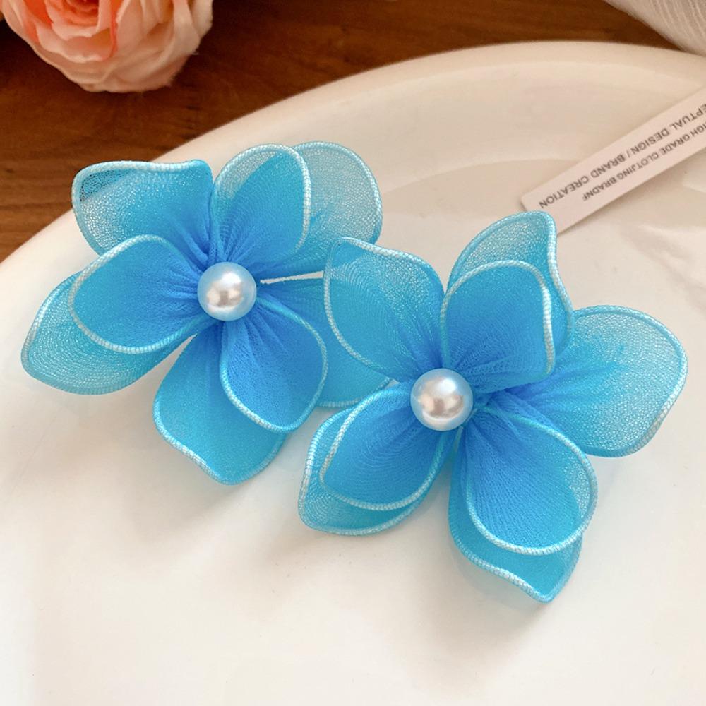 Iron Wire Iron Mesh Flower Earrings Big Floral Exaggerated Women Floral Ear Studs Pearl Jewelry Accessories Ladies Stud Earrings
