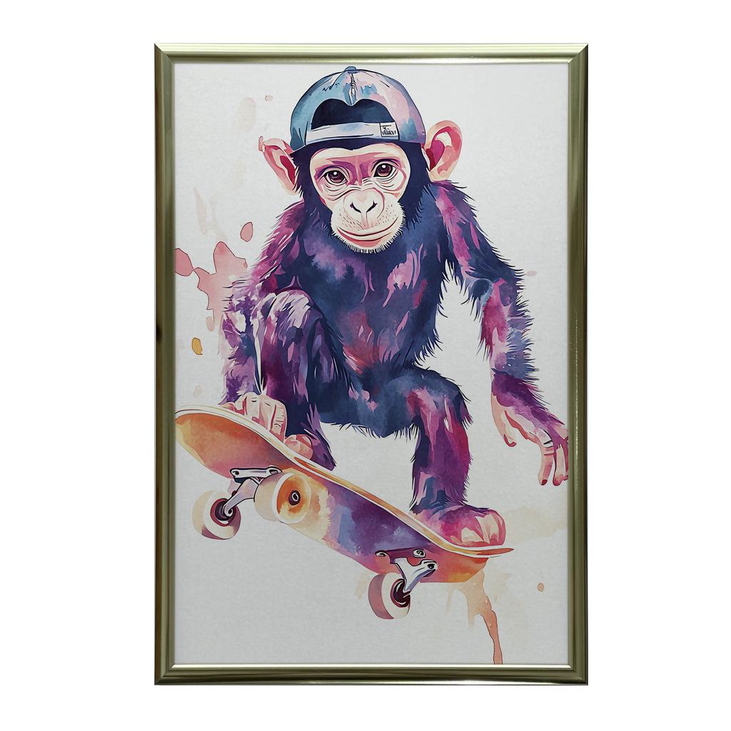 Plakat Małpi Skateboardzista Plakat Małpi Skateboardzista, 30X40 Cm, Bez Ramy, Papier Matowy 230 Gsm