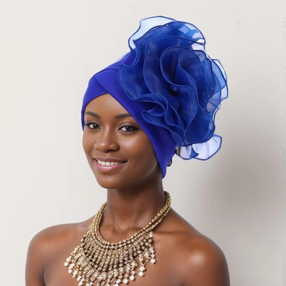 Big Flower Women's Turban Cap Elastic Head Wrap Cap Islamic Headscarf  Hair Accessories