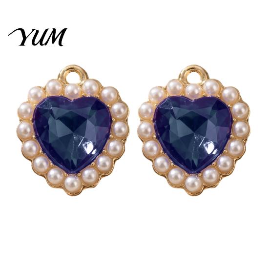 Decorative Charms for Bags 2Pcs Heart Rhinestone Charms, Alloy Faux Pearl 21x18mm DIY Crafts Dangle Pendants Jewelry Making Earrings Bracelets