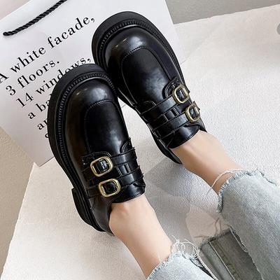 Лоферы на платформе, женские новые маленькие кожаные туфли в британском стиле в стиле ретро, ​​женские весенние туфли на одной платформе, женская повседневная обувь с пряжкой