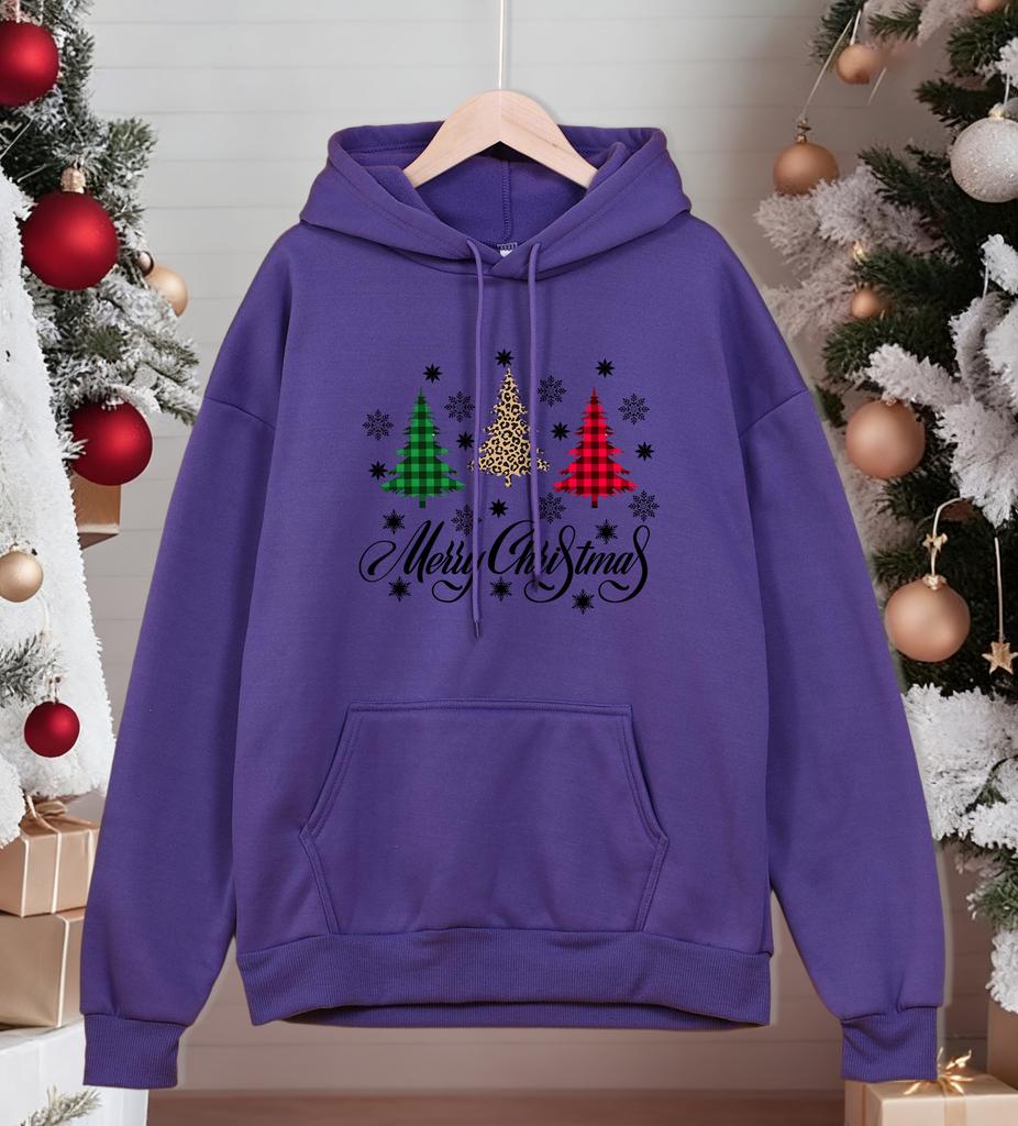 Merry Christmas Plaid Trees Print Men Hoodies Autumn Street Pullover All-Match Casual Hoody Unisex Fleece Oversized Sportswear