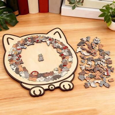 Деревянные пазлы в форме кошки из 135 деталей для взрослых Puzzle Mailard/Макарон/Деревянный/Цвета Моранди Форма животного Любителям кошек