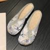 Fashion Summer New Ethnic Style Baotou Slippers Women's Soft Sole Han Element Retro Silk Satin Qipao Ancient Hanfu Shoes Women's Sandals