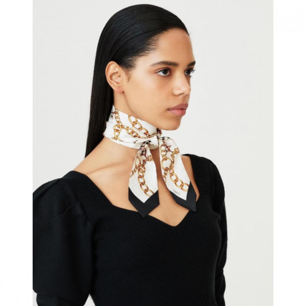 Daks Beige Chain Print Petit Silk Scarf Dcsc6f821i2