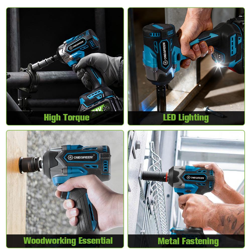 ONEGREEN Бесщеточный Электрический Ударный Гайковерт 1000 Нм 1/2" Беспроводная Дрель-Шуруповерт Инструмент для Ремонта Автомобиля Для Аккумулятора Makita Штырь