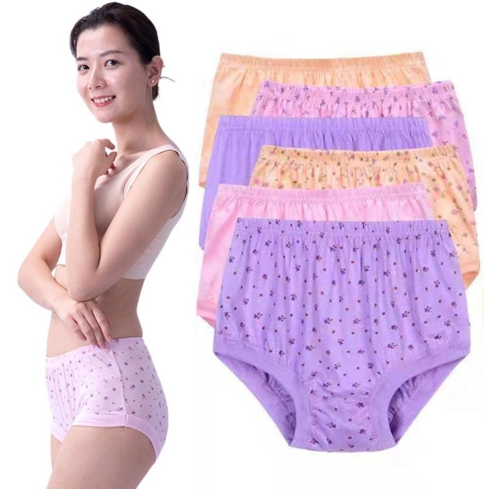 5PCS High Waist Elderly Plus Size Briefs Breathable Women Underwear Flower Cotton Panties  Gifts