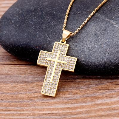 Nidin Fashion Classic Retro Shiny Cubic Zirconia Cross For Women Crystal Cross Choker Pendant Necklace Party Christmas Jewelry