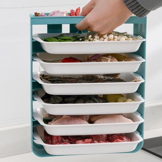 Настенное крепление Полка для приготовления пищи с 6 сервировочными подносами Многослойная кухня-ресторан Горшок с овощами, мясом, фруктами, держатель для приготовления пищи, стойка-органайзер