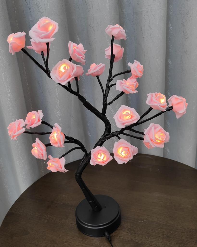 Fantasee LED Rose Tree USB Powered Artificial Rose Flower Light for Home and Day Decorations Black Trunk 24 Lamp, Weddings, Parties, Birthdays,