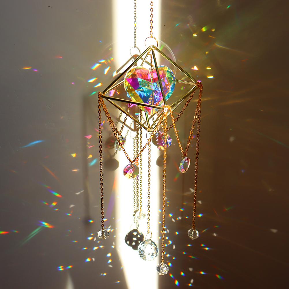 Crystal Wind Chime Moon Sun Catcher Windchimes Crystal Hanging Prism Rainbow Maker Sun Light Catcher Pendant Home Garden Decor