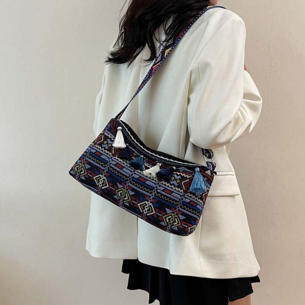Плетеная сумка с бахромой, сумка через плечо, большая вместимость, сумка-тоут в стиле бохо, этнические сумки через плечо для женщин