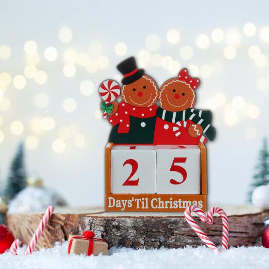 Пряничный человечек Рождественский календарь обратного отсчета Деревянные блоки Настольное украшение Праздничный адвент-календарь для декора офисного стола
