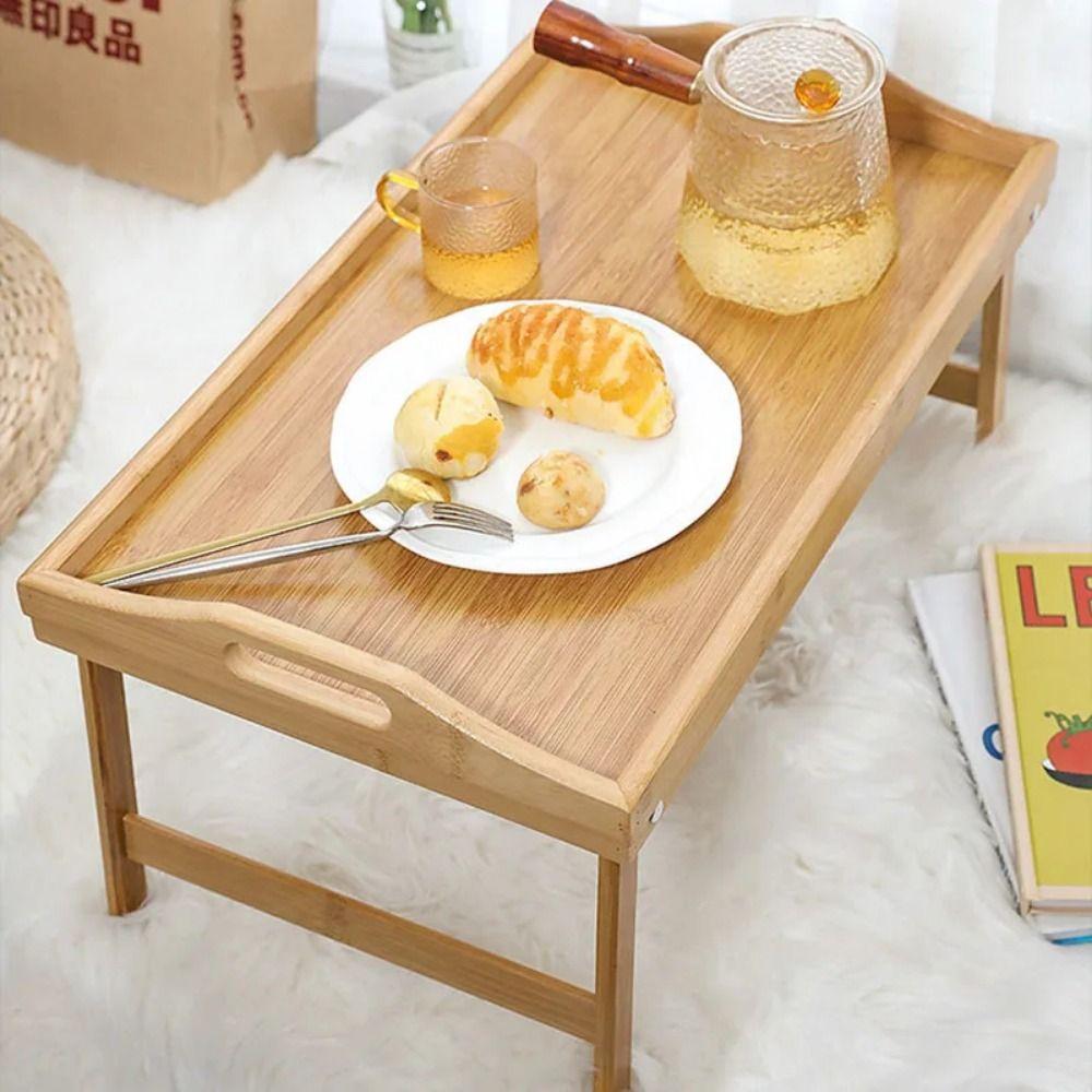 Foldable Legs Foldable Dining Table Bamboo Material Breakfast Serving Tray  Living Room