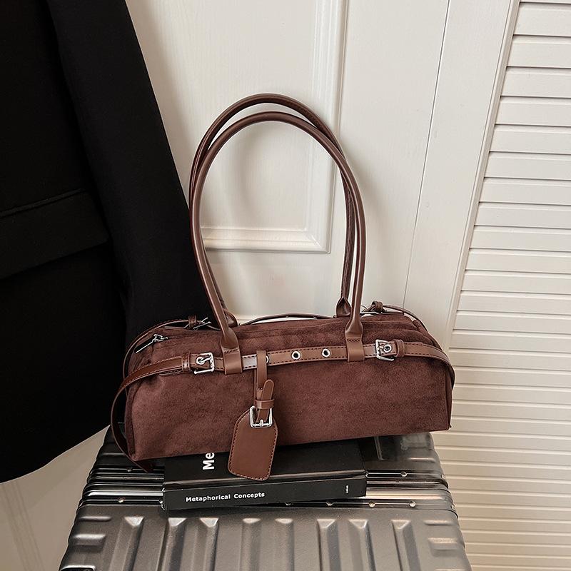 Винтажная нишевая замшевая сумка-боулинг, женская новая повседневная сумка подмышку, популярная сумка через плечо