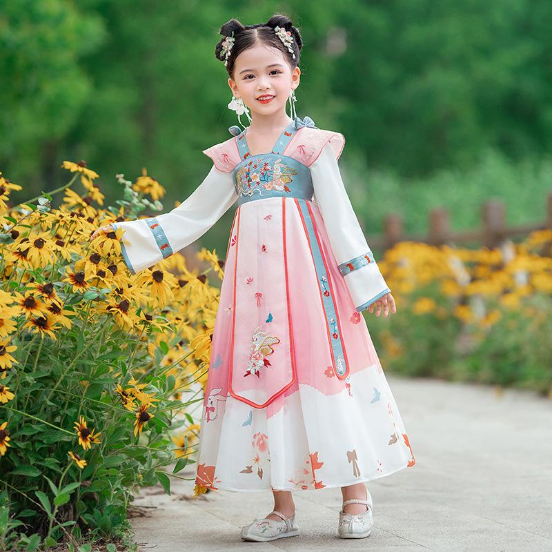 Древний костюм ханьфу для девочек, детское платье для маленьких девочек в китайском стиле, платье Тан, юбка принцессы, национальный костюм, детский