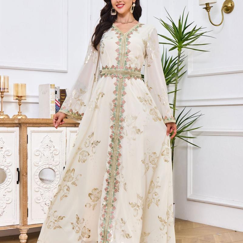 Ближневосточный мусульманский халат, женское новое кружевное модное белое платье с горячей штамповкой и вышивкой