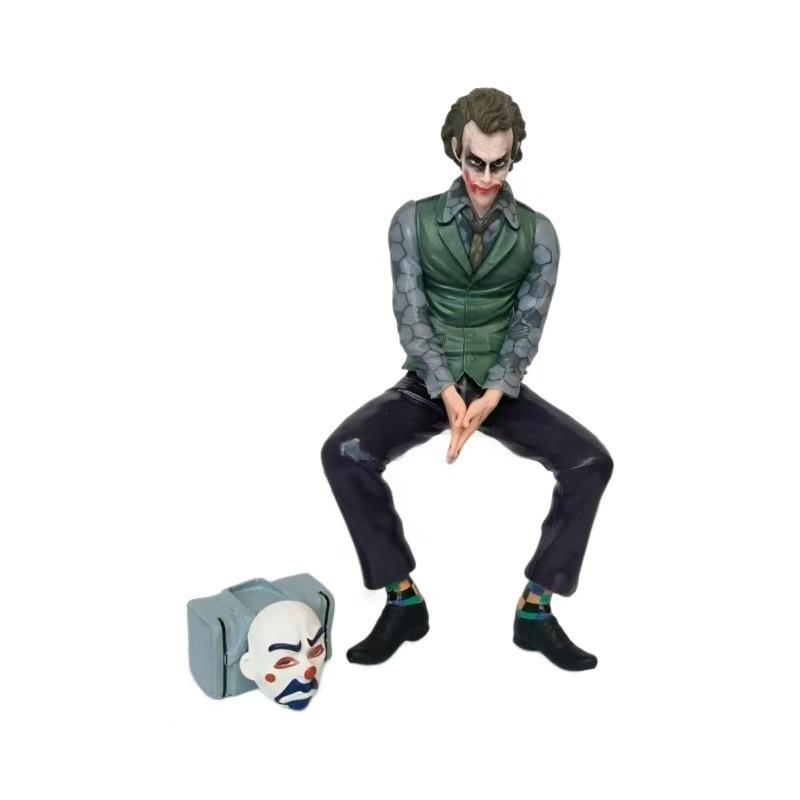 16Cm Joker Heath Ledger Action Figure Sitting Green Suit Handheld Joker Mask Doll Desktop Decoration Model Toy Christmas Gift