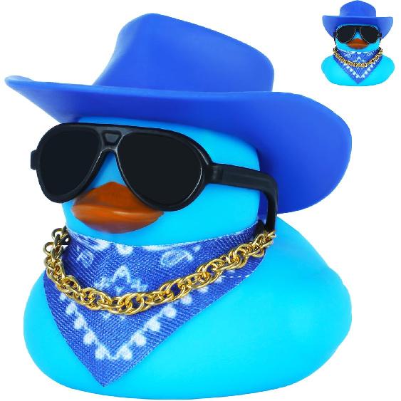 Pink Cowboy Hat Rubber Duck with Glasses & Necklace - Funny Car Dashboard Decor, DIY Yellow Car Duck Decoration Gift