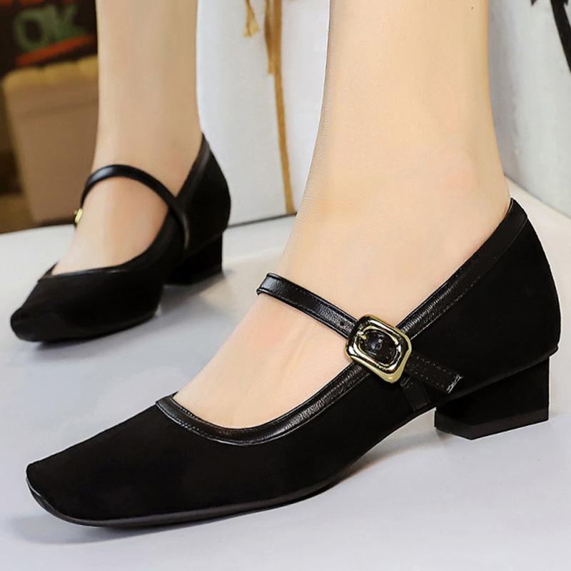 Shoes 3 Cm Heels Women Vintage Mary Jane Shoes Metal Leopard Print Square Head Women Pumps Low Heel High Heels Suede