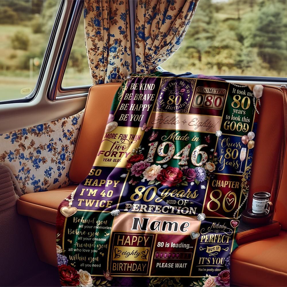 Elegant 80Th Birthday Celebration Wishes And Quotes Blanket Personalized Name Soft Comfortable Stylish Blanket Car Blanket Perfect For Travel Camping