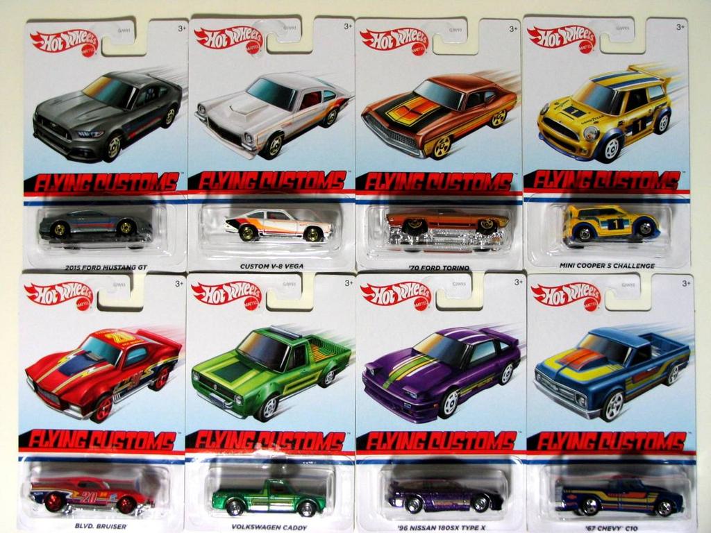 Hot Wheels Flying Customs 180SX Chevy C10 Ford Torino Mustang Mini Cooper Caddy V8 Vega
